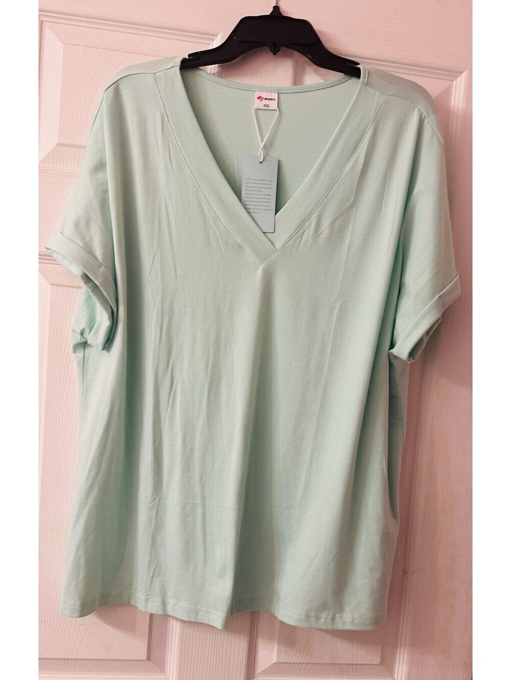 WIHOLL Womens XXL Mint Green V Neck Oversized Dolman Sleeve Top NWT